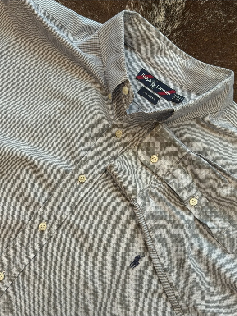 Ralph Lauren Heavy Cotton Button Down Shirt Men’s 2XLT Blue White Check